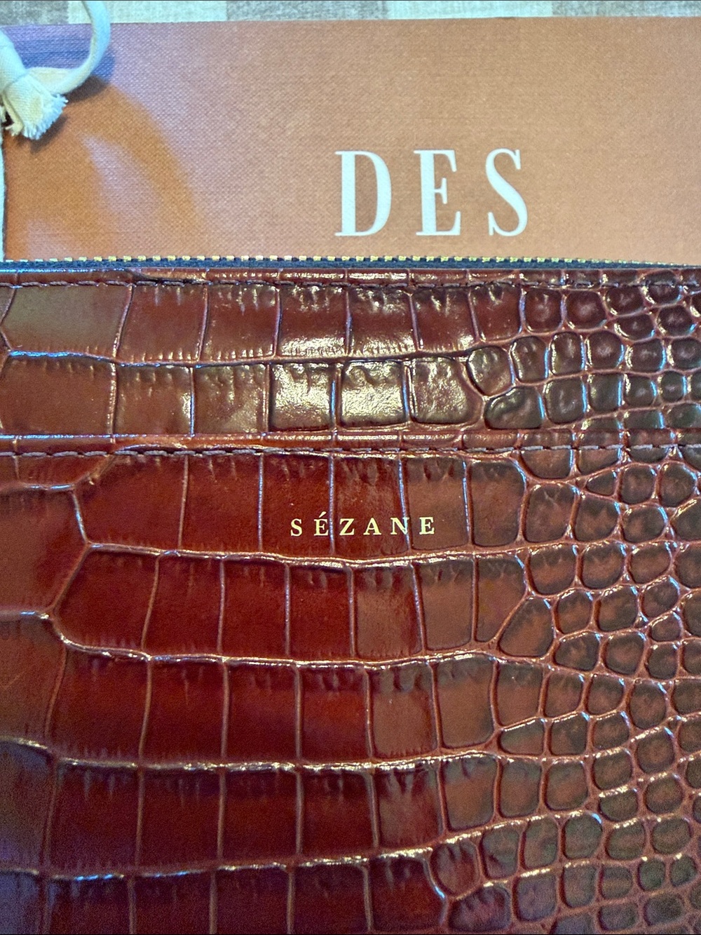 Sézane Croc-Embossed Leather Zip Wallet in Deep Burgundy - Picture 4 of 5